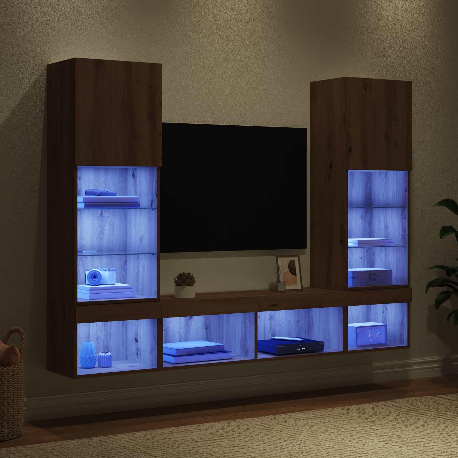 TV Wand Eenheden met LED 5 stuks Artisan Eiken 40,5 x 30 x 102 cm