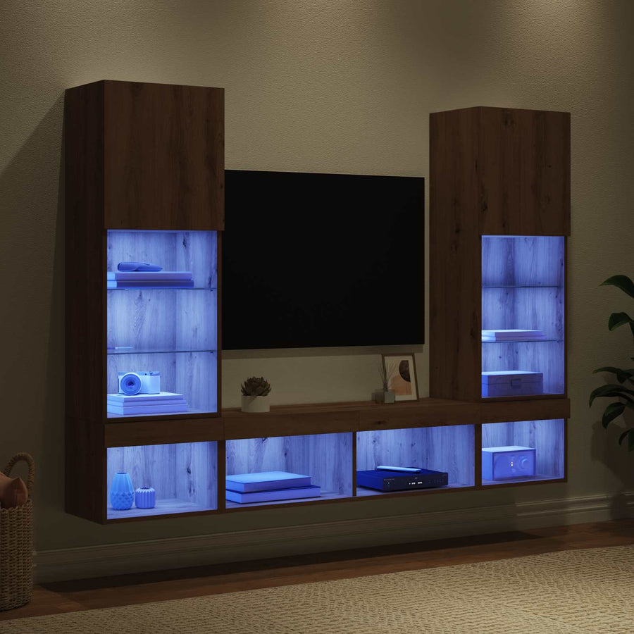 TV Wand Eenheden met LED 5 stuks Artisan Eiken 40,5 x 30 x 102 cm