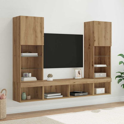 TV Wand Eenheden met LED 5 stuks Artisan Eiken 40,5 x 30 x 102 cm