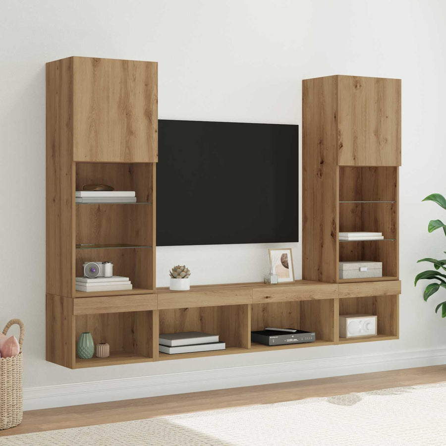 TV Wand Eenheden met LED 5 stuks Artisan Eiken 40,5 x 30 x 102 cm