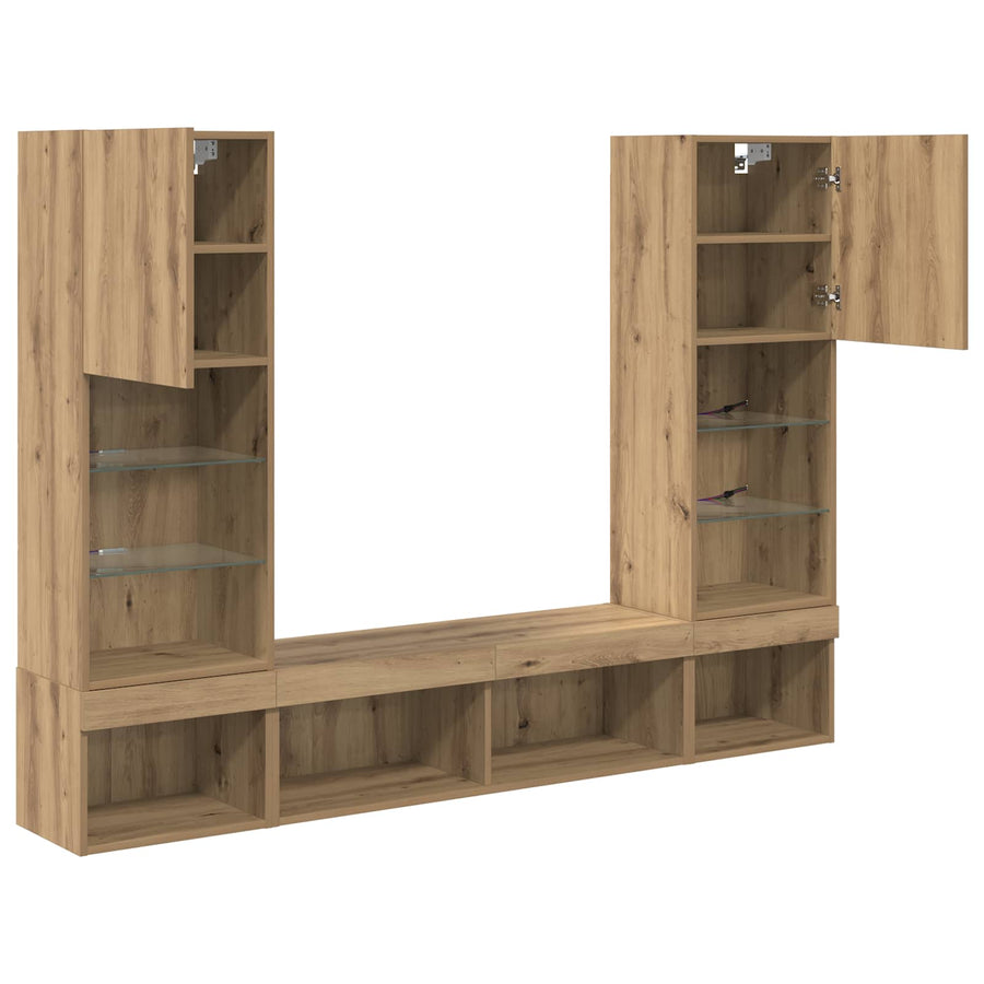 TV Wand Eenheden met LED 5 stuks Artisan Eiken 40,5 x 30 x 102 cm