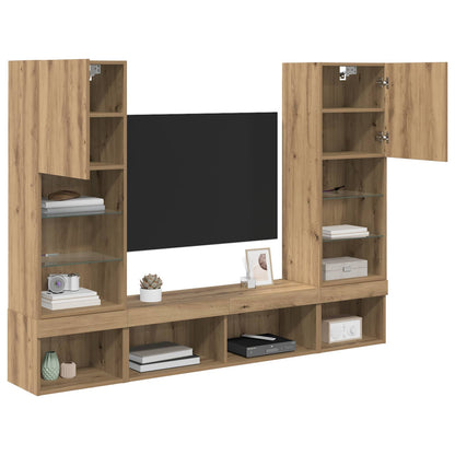TV Wand Eenheden met LED 5 stuks Artisan Eiken 40,5 x 30 x 102 cm