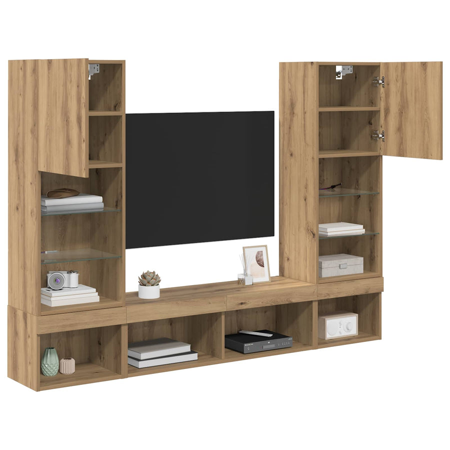 TV Wand Eenheden met LED 5 stuks Artisan Eiken 40,5 x 30 x 102 cm