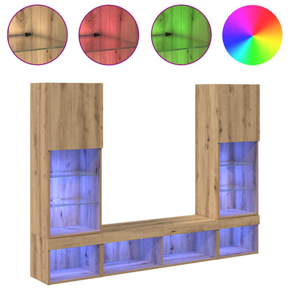 TV Wand Eenheden met LED 5 stuks Artisan Eiken 40,5 x 30 x 102 cm