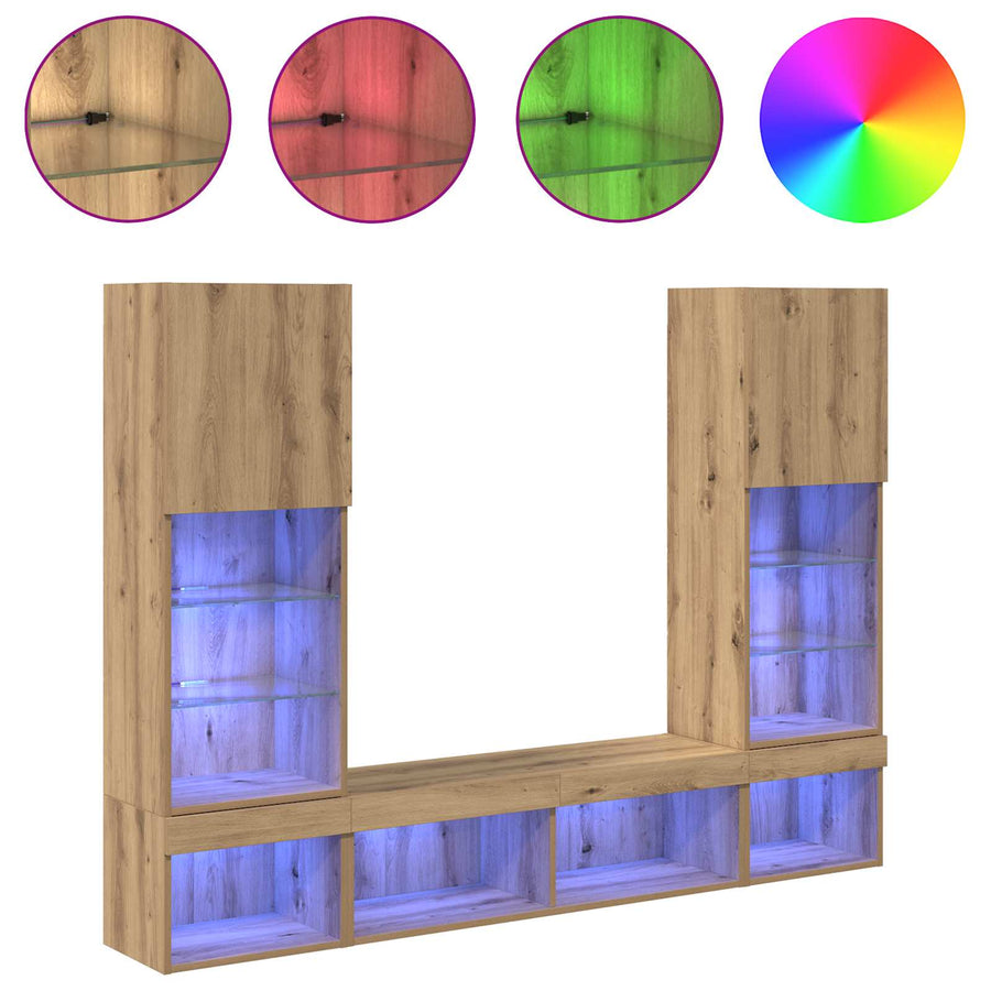 TV Wand Eenheden met LED 5 stuks Artisan Eiken 40,5 x 30 x 102 cm