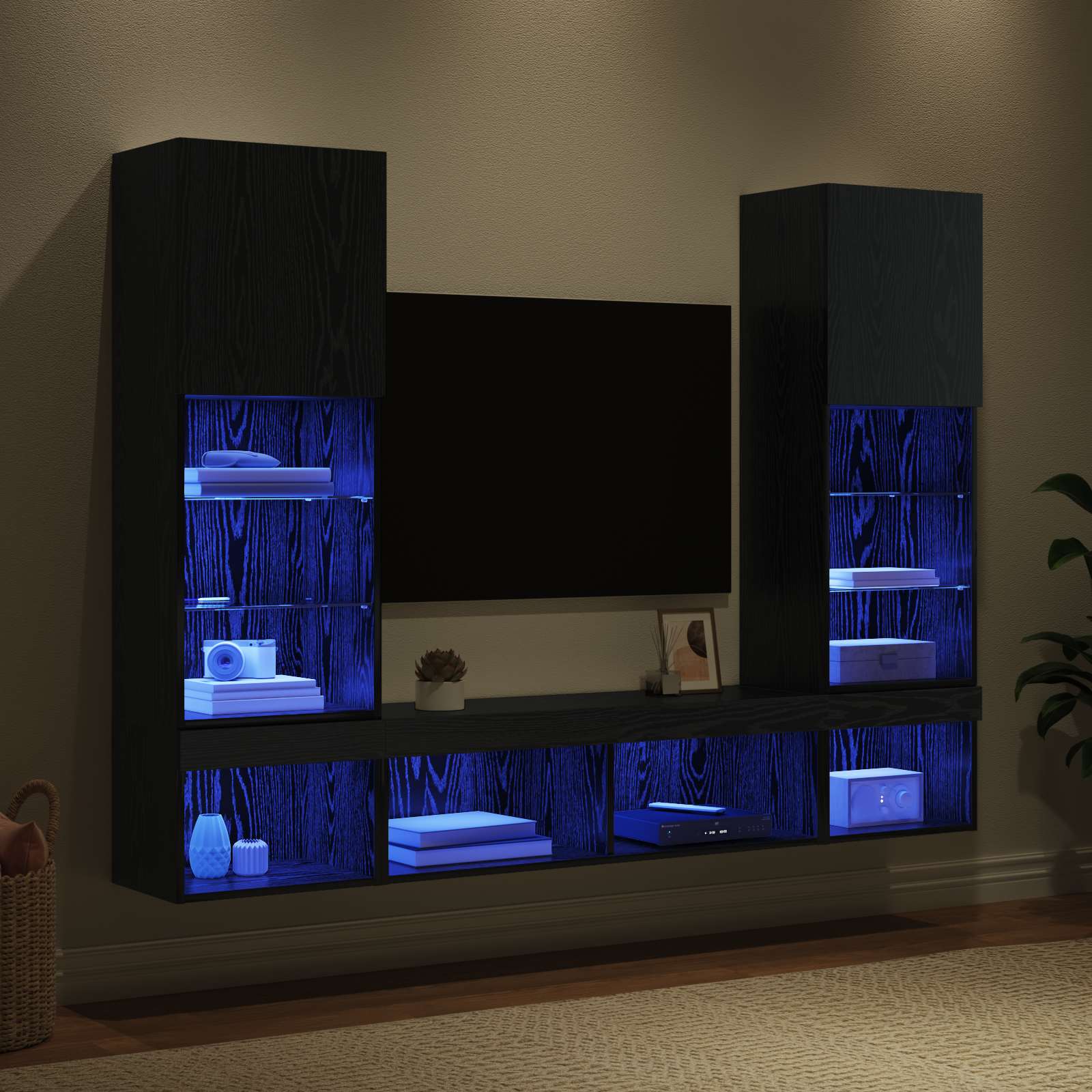 TV Wand Eenheden met LED 5 stuks Zwart Eiken 40,5 x 30 x 102 cm