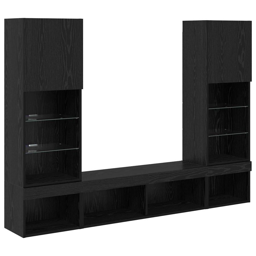 TV Wand Eenheden met LED 5 stuks Zwart Eiken 40,5 x 30 x 102 cm