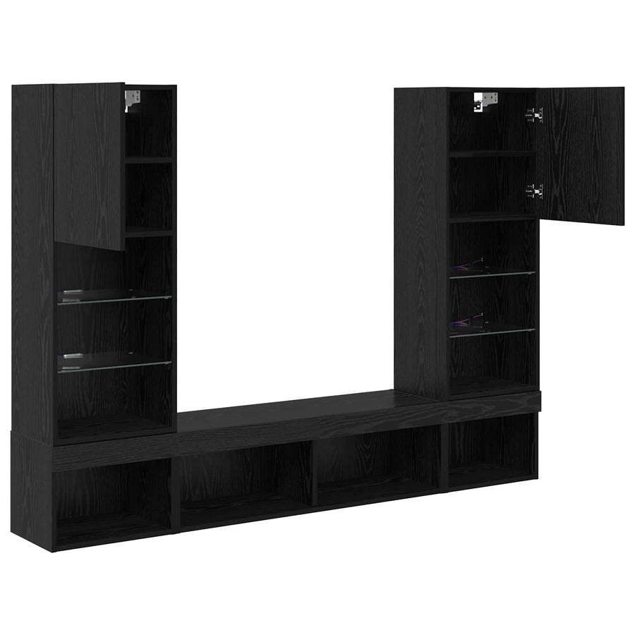 TV Wand Eenheden met LED 5 stuks Zwart Eiken 40,5 x 30 x 102 cm