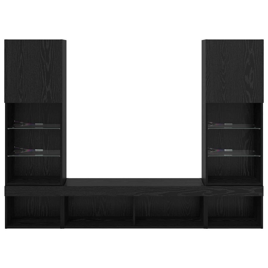 TV Wand Eenheden met LED 5 stuks Zwart Eiken 40,5 x 30 x 102 cm