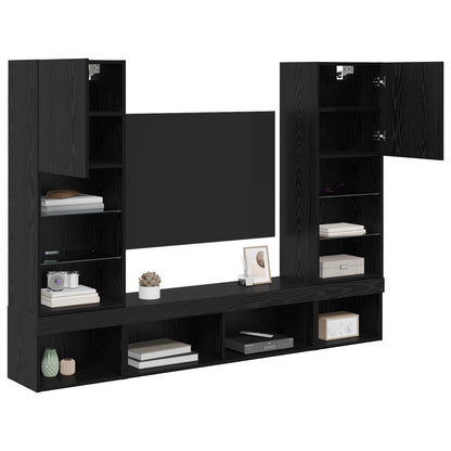 TV Wand Eenheden met LED 5 stuks Zwart Eiken 40,5 x 30 x 102 cm