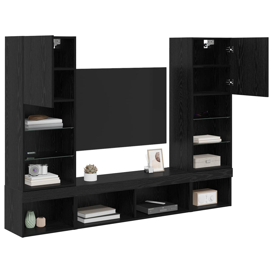 TV Wand Eenheden met LED 5 stuks Zwart Eiken 40,5 x 30 x 102 cm