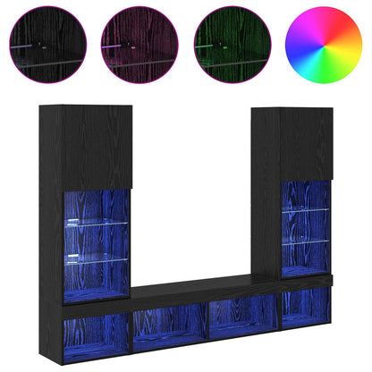 TV Wand Eenheden met LED 5 stuks Zwart Eiken 40,5 x 30 x 102 cm