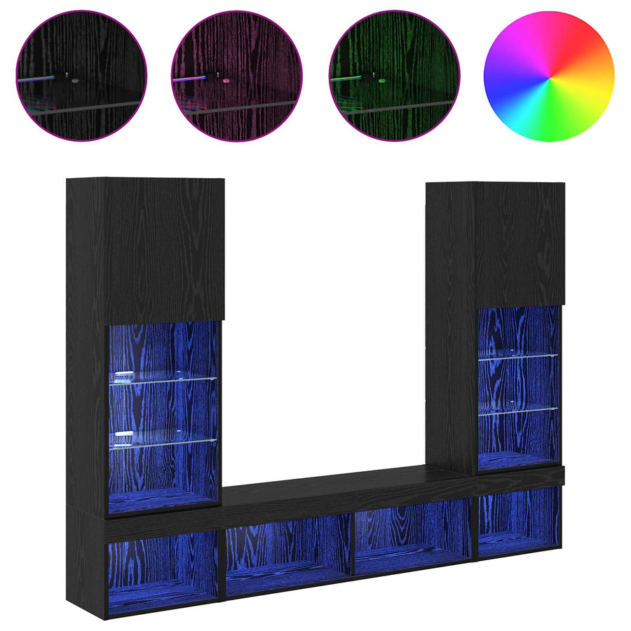TV Wand Eenheden met LED 5 stuks Zwart Eiken 40,5 x 30 x 102 cm
