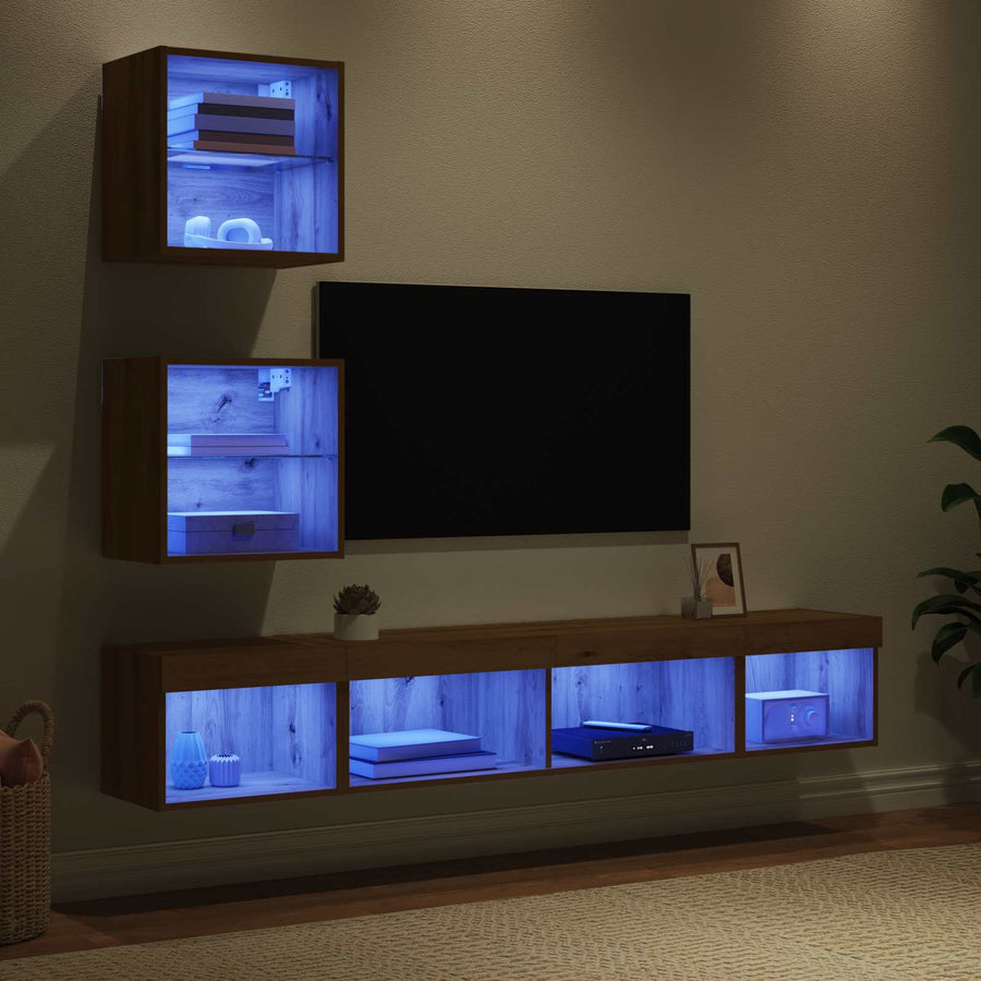 TV Wand Eenheden met LED 5 stuks Artisan Eiken 100 x 30 x 30 cm