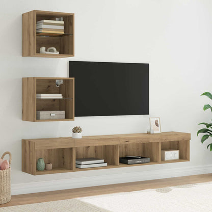 TV Wand Eenheden met LED 5 stuks Artisan Eiken 100 x 30 x 30 cm