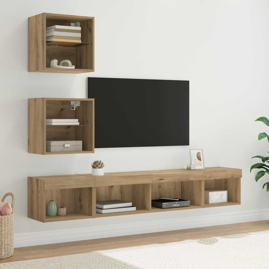 TV Wand Eenheden met LED 5 stuks Artisan Eiken 100 x 30 x 30 cm