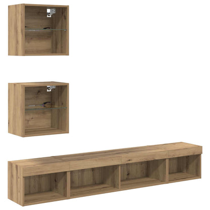TV Wand Eenheden met LED 5 stuks Artisan Eiken 100 x 30 x 30 cm
