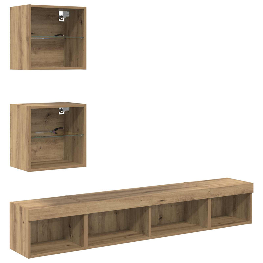 TV Wand Eenheden met LED 5 stuks Artisan Eiken 100 x 30 x 30 cm
