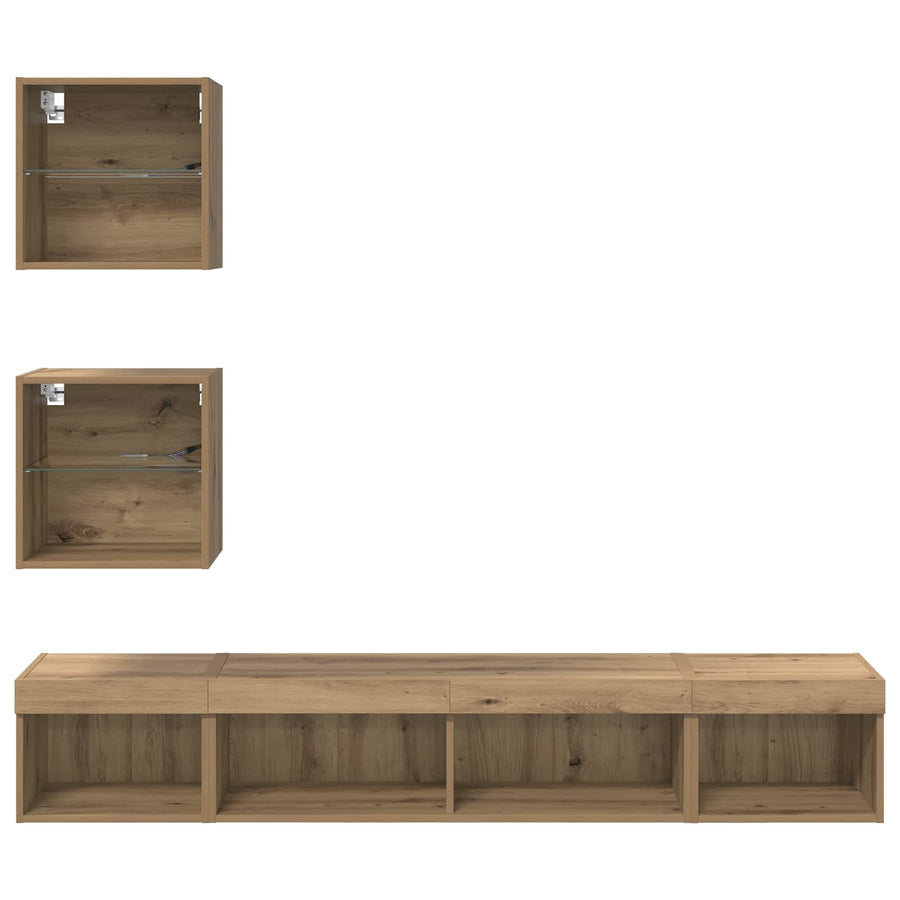TV Wand Eenheden met LED 5 stuks Artisan Eiken 100 x 30 x 30 cm