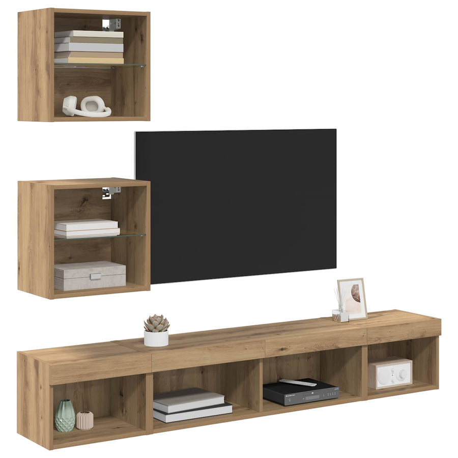 TV Wand Eenheden met LED 5 stuks Artisan Eiken 100 x 30 x 30 cm