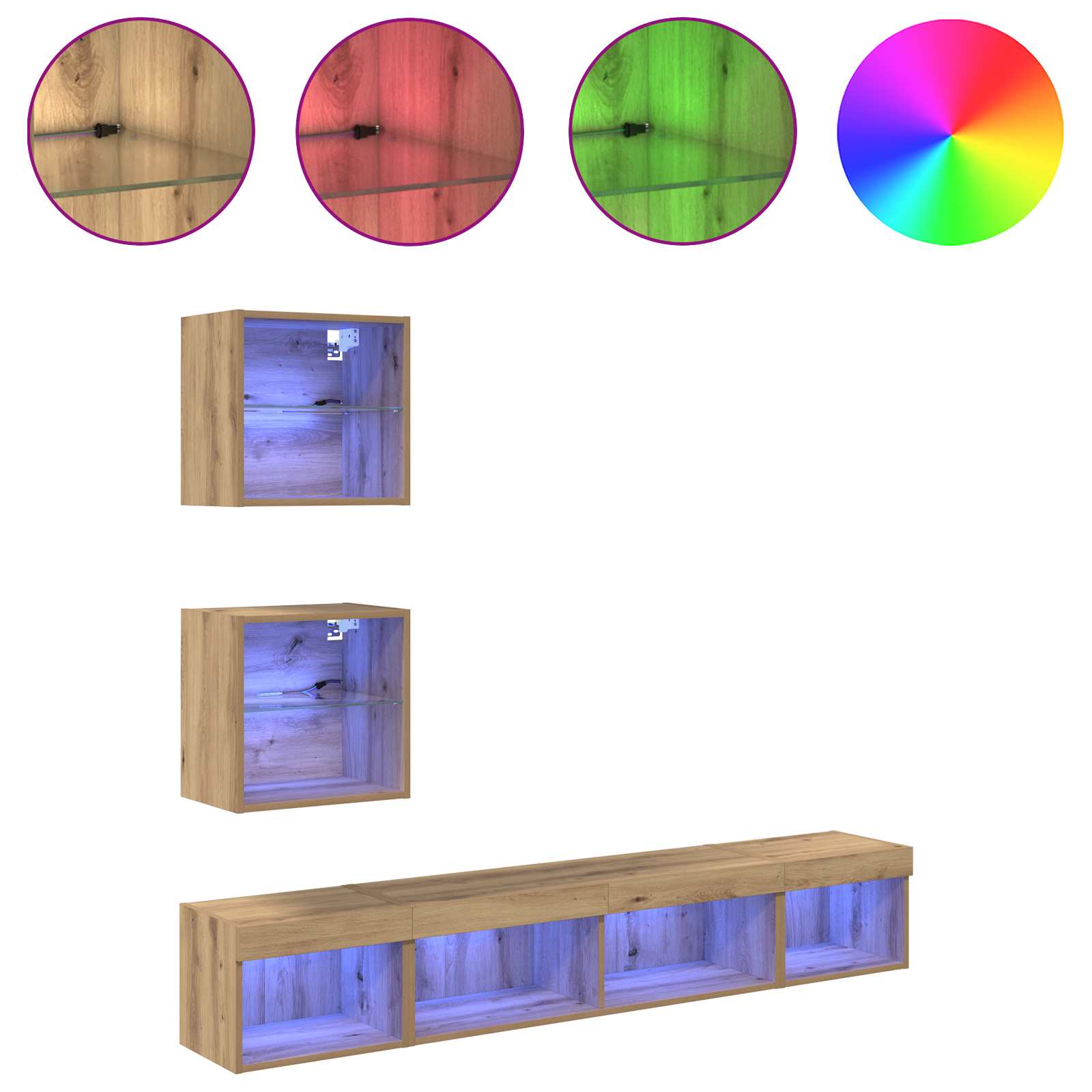 TV Wand Eenheden met LED 5 stuks Artisan Eiken 100 x 30 x 30 cm
