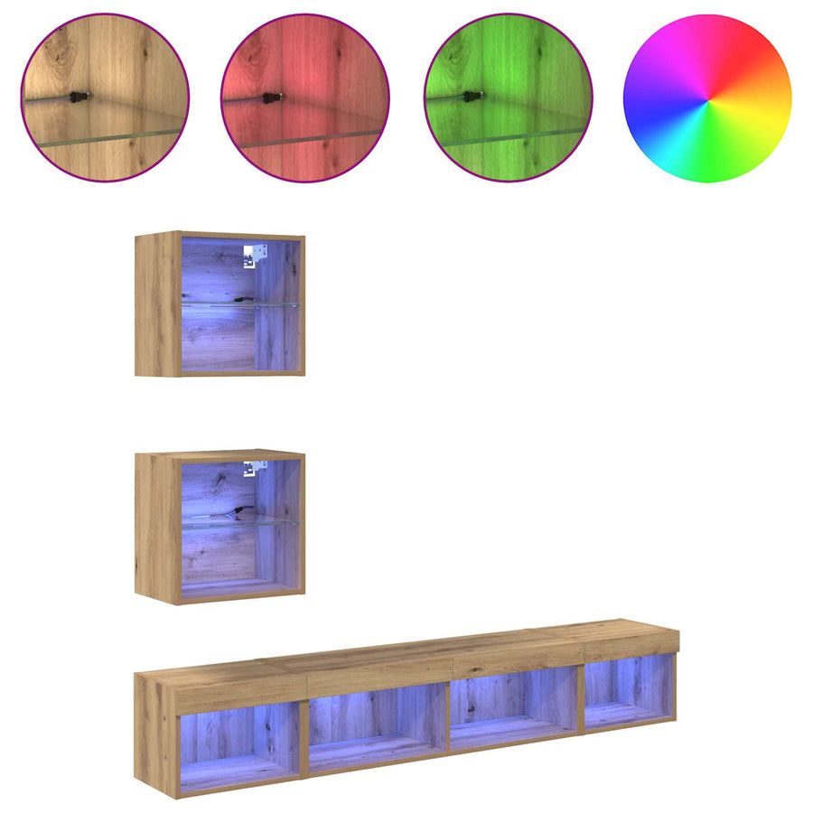 TV Wand Eenheden met LED 5 stuks Artisan Eiken 100 x 30 x 30 cm