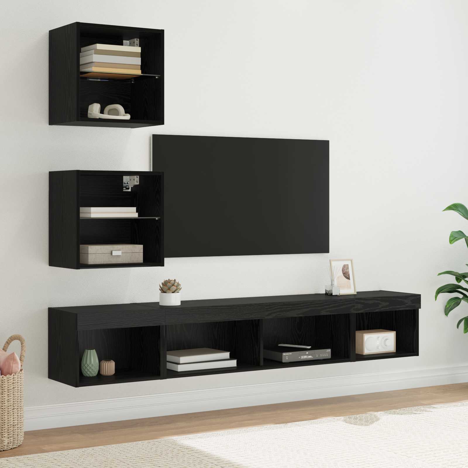 TV Wand Eenheden met LED 5 stuks Zwart Eiken 100 x 30 x 30 cm