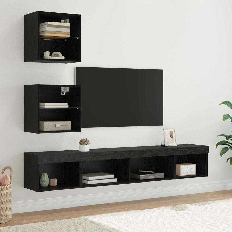 TV Wand Eenheden met LED 5 stuks Zwart Eiken 100 x 30 x 30 cm