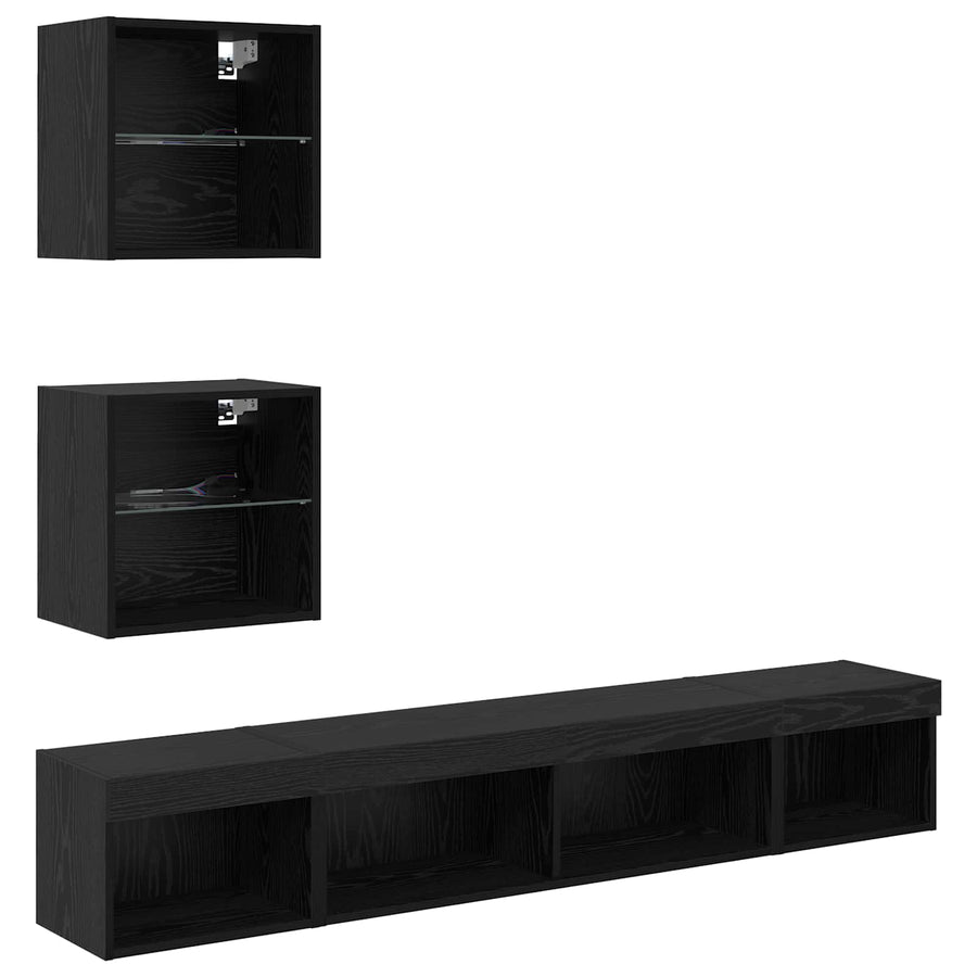 TV Wand Eenheden met LED 5 stuks Zwart Eiken 100 x 30 x 30 cm