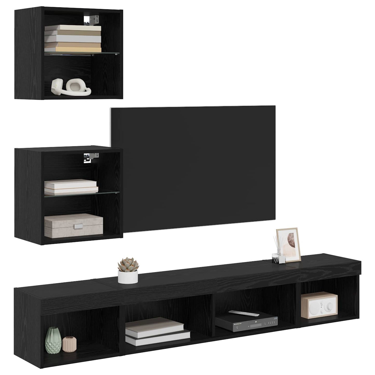 TV Wand Eenheden met LED 5 stuks Zwart Eiken 100 x 30 x 30 cm