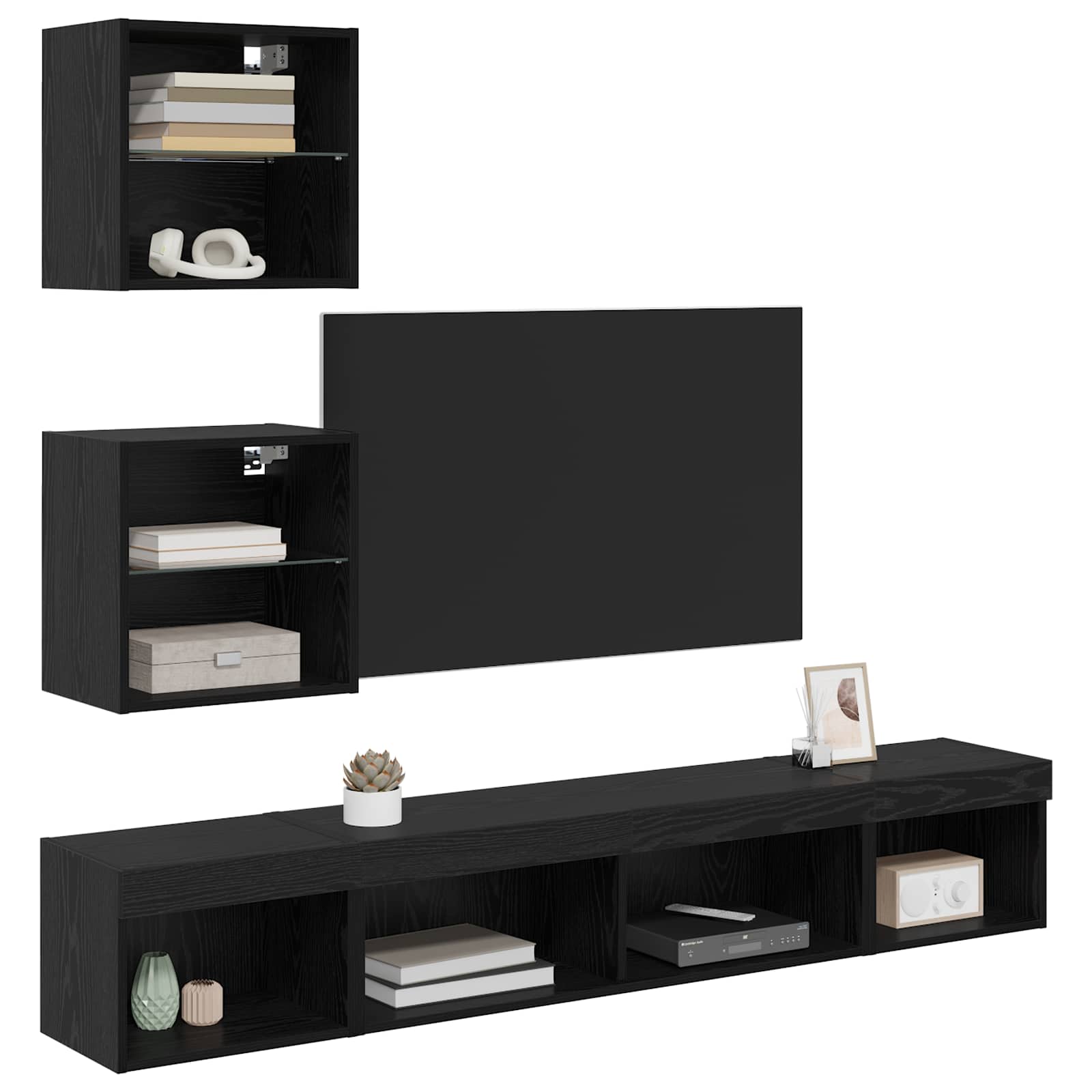 TV Wand Eenheden met LED 5 stuks Zwart Eiken 100 x 30 x 30 cm