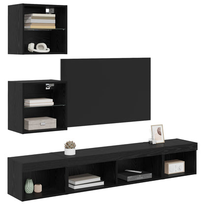 TV Wand Eenheden met LED 5 stuks Zwart Eiken 100 x 30 x 30 cm