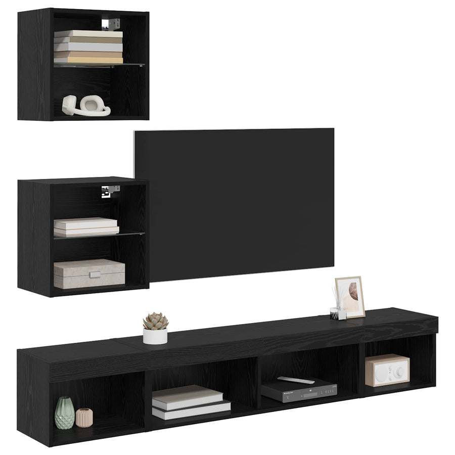 TV Wand Eenheden met LED 5 stuks Zwart Eiken 100 x 30 x 30 cm