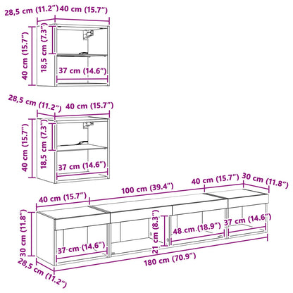 TV Wand Eenheden met LED 5 stuks Zwart Eiken 100 x 30 x 30 cm