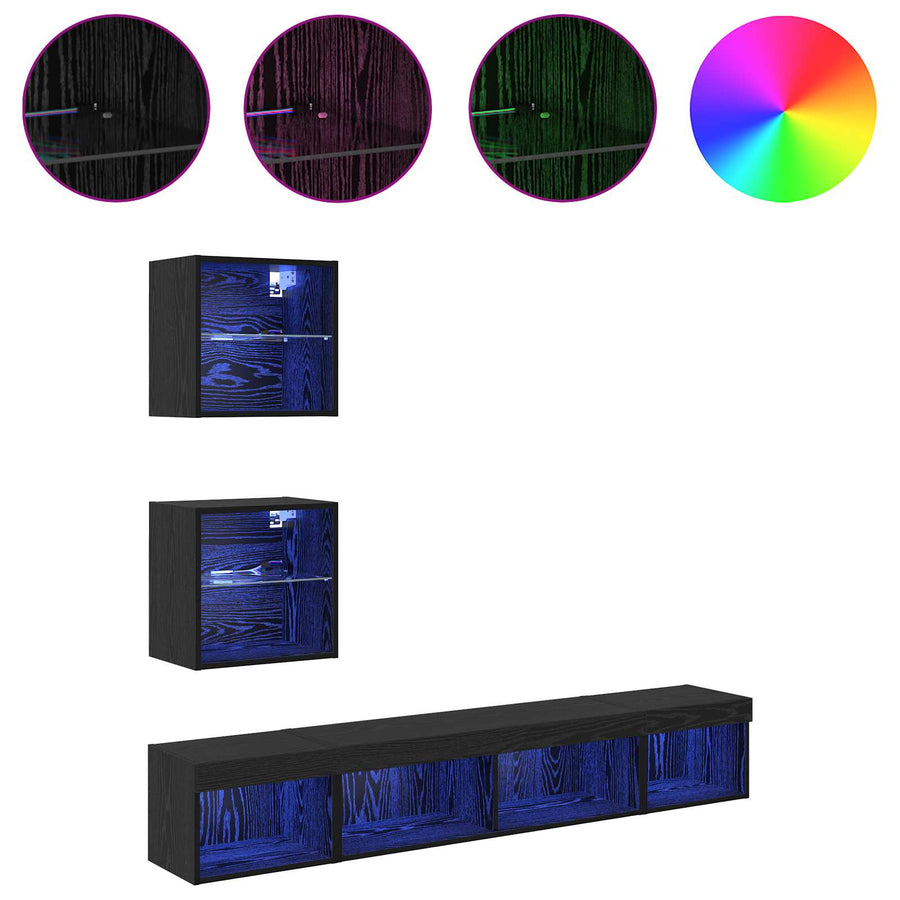 TV Wand Eenheden met LED 5 stuks Zwart Eiken 100 x 30 x 30 cm