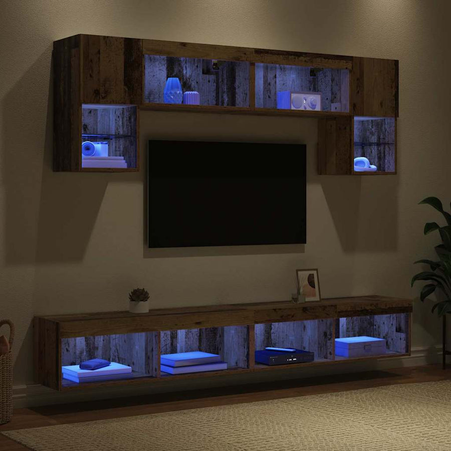 TV Wand Eenheden met LED 6 pcs Oud Hout Bewerkt hout
