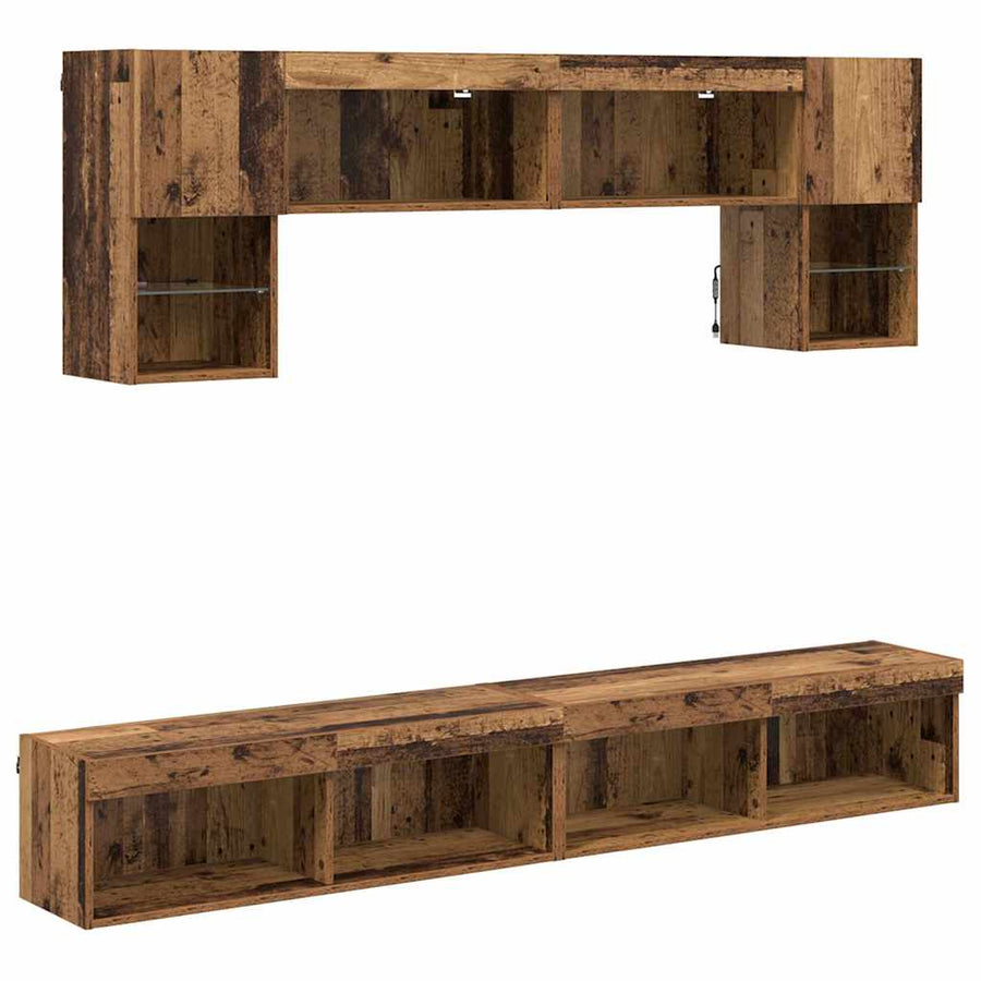 TV Wand Eenheden met LED 6 pcs Oud Hout Bewerkt hout