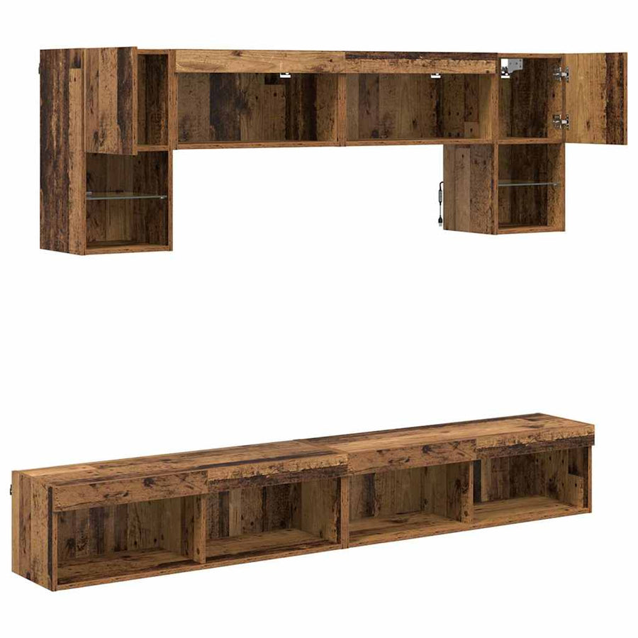 TV Wand Eenheden met LED 6 pcs Oud Hout Bewerkt hout
