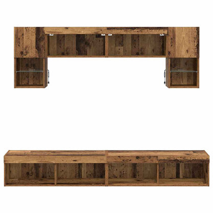 TV Wand Eenheden met LED 6 pcs Oud Hout Bewerkt hout