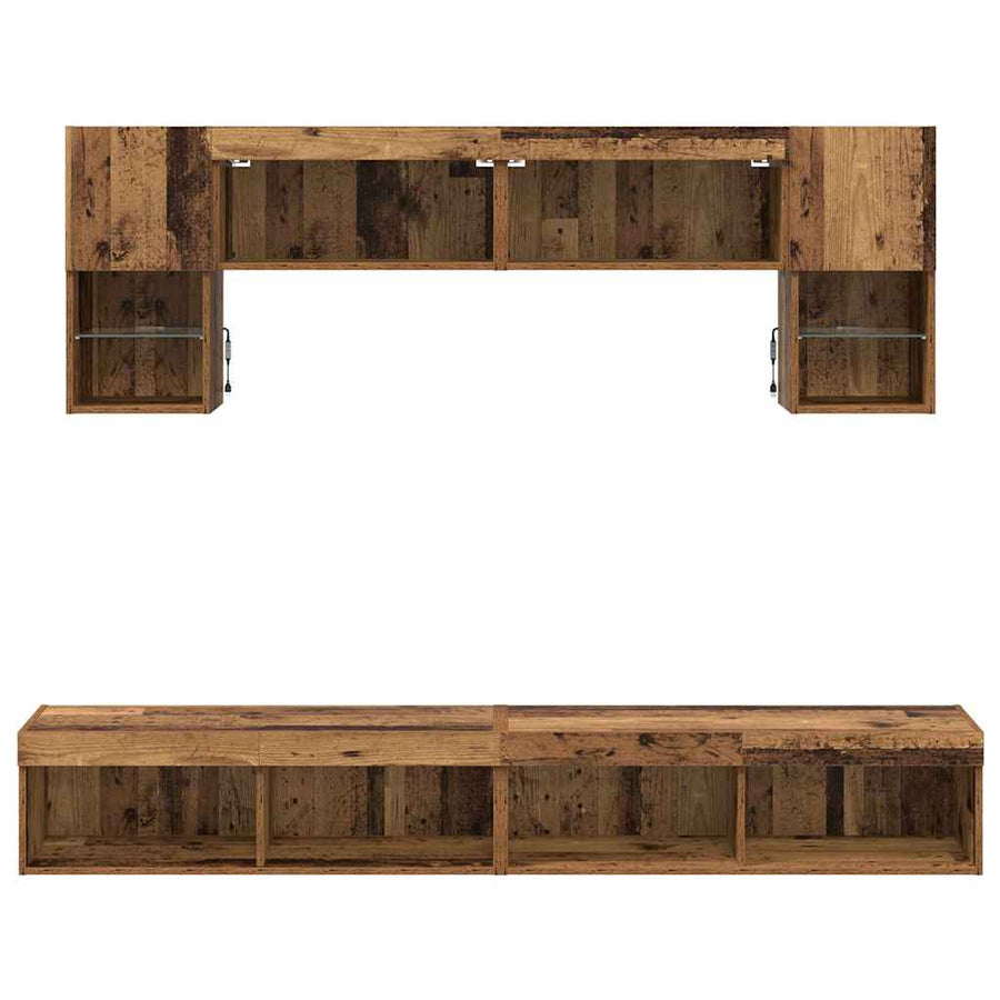 TV Wand Eenheden met LED 6 pcs Oud Hout Bewerkt hout