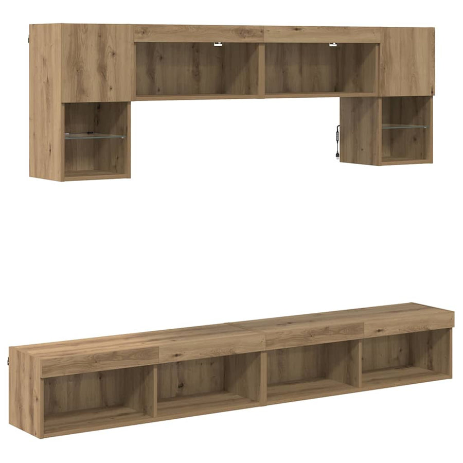 TV Wand Eenheden met LED 6 pcs Artisan Eiken Bewerkt hout