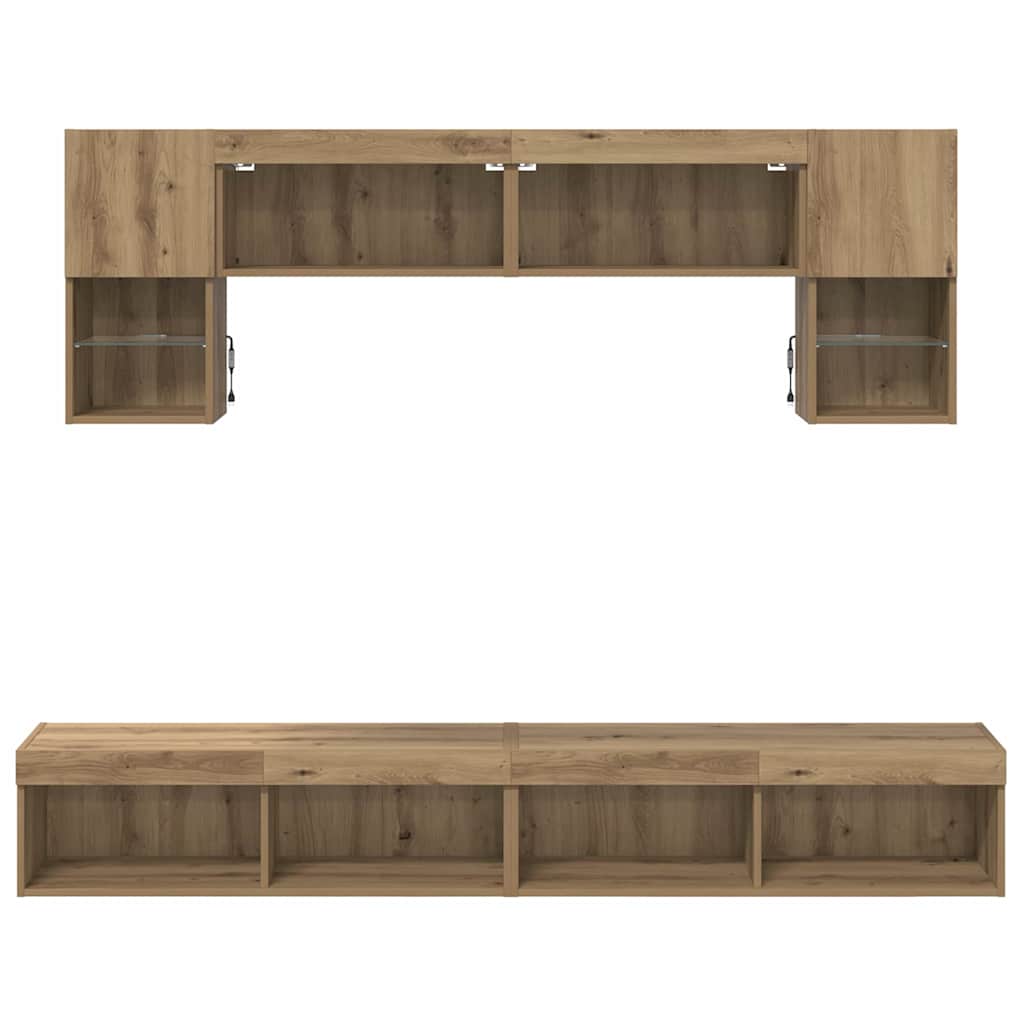 TV Wand Eenheden met LED 6 pcs Artisan Eiken Bewerkt hout