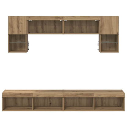 TV Wand Eenheden met LED 6 pcs Artisan Eiken Bewerkt hout