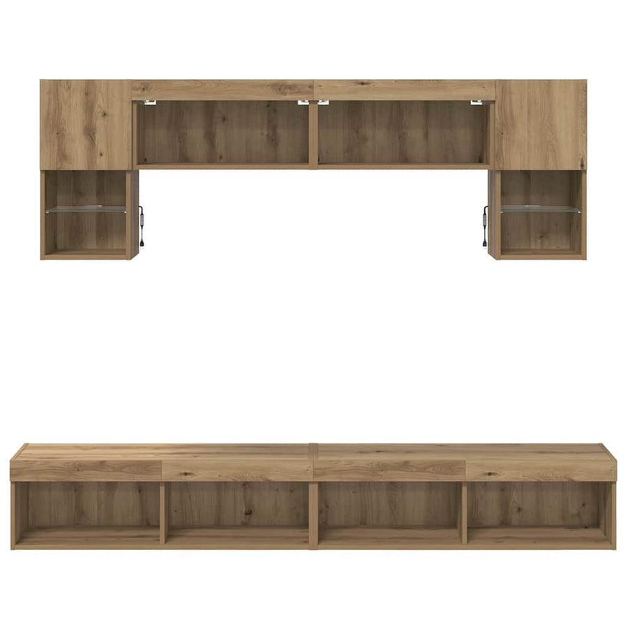 TV Wand Eenheden met LED 6 pcs Artisan Eiken Bewerkt hout