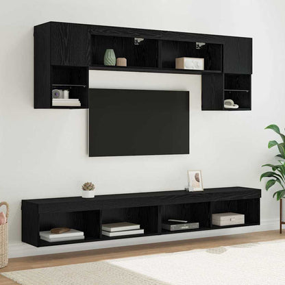 TV Wand Eenheden met LED 6 pcs Zwart Eiken Bewerkt hout