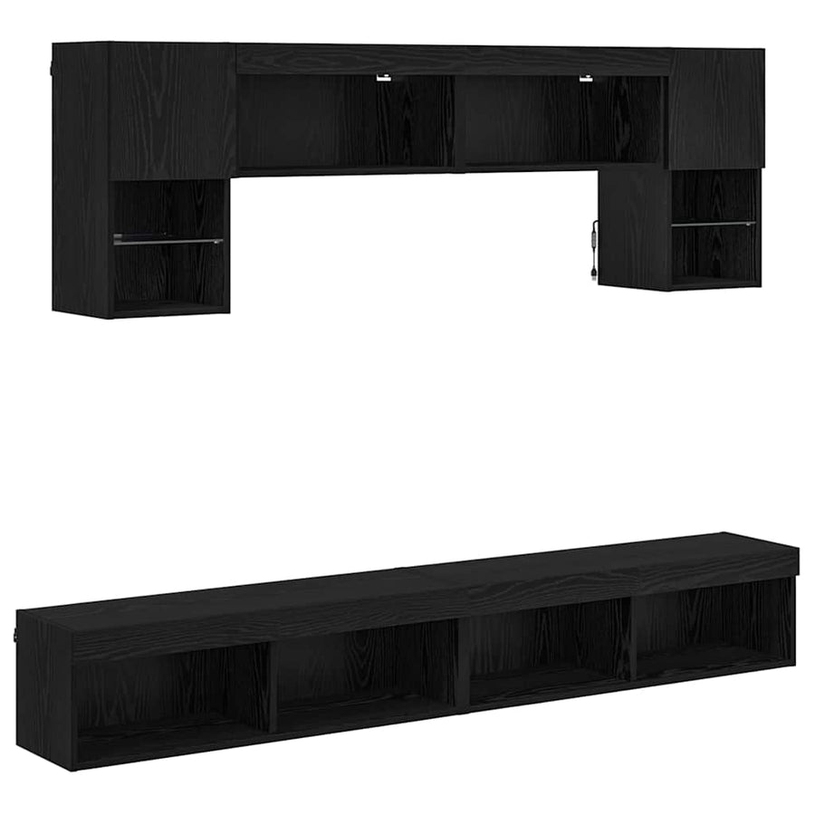 TV Wand Eenheden met LED 6 pcs Zwart Eiken Bewerkt hout