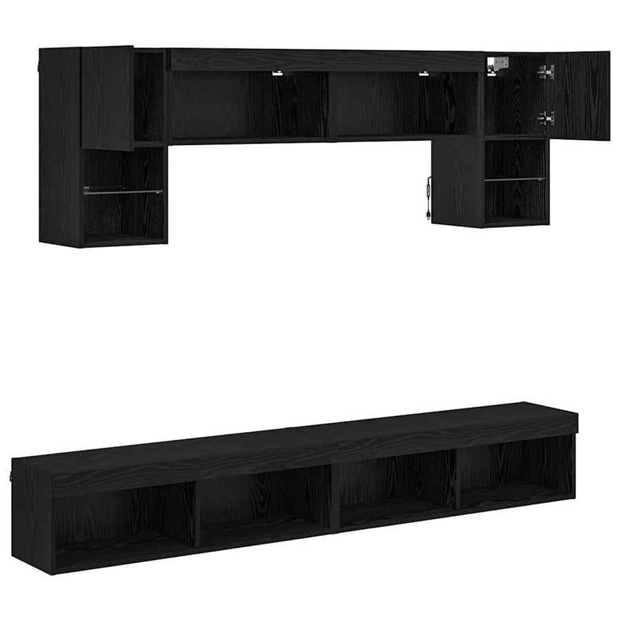 TV Wand Eenheden met LED 6 pcs Zwart Eiken Bewerkt hout