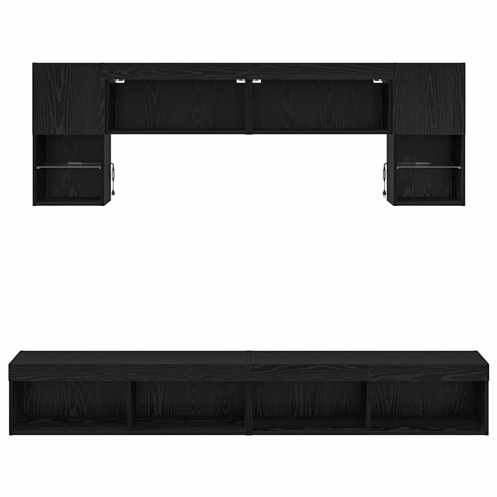 TV Wand Eenheden met LED 6 pcs Zwart Eiken Bewerkt hout