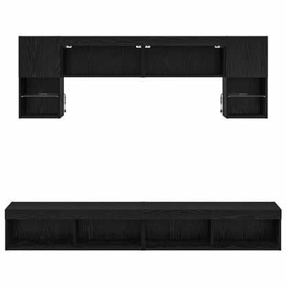 TV Wand Eenheden met LED 6 pcs Zwart Eiken Bewerkt hout