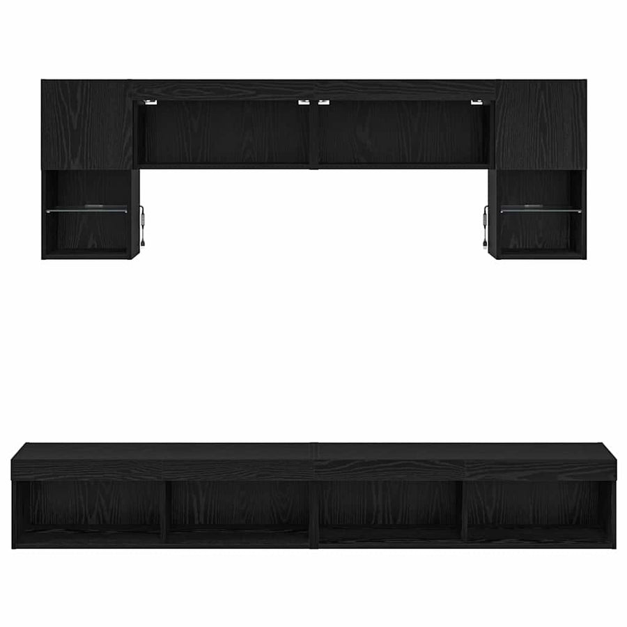 TV Wand Eenheden met LED 6 pcs Zwart Eiken Bewerkt hout